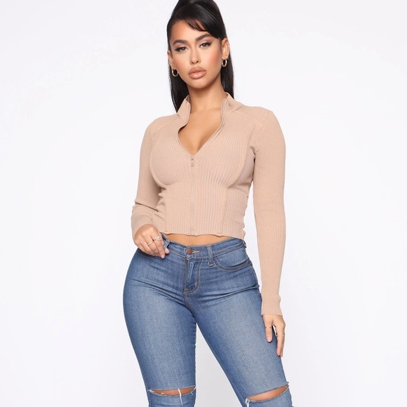 Fashion Nova Zip Up Ribbed Sweater - Picture 2 of 4